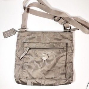 COACH Getaway Signature Silver Nylon File Crossbody Bag #F77408